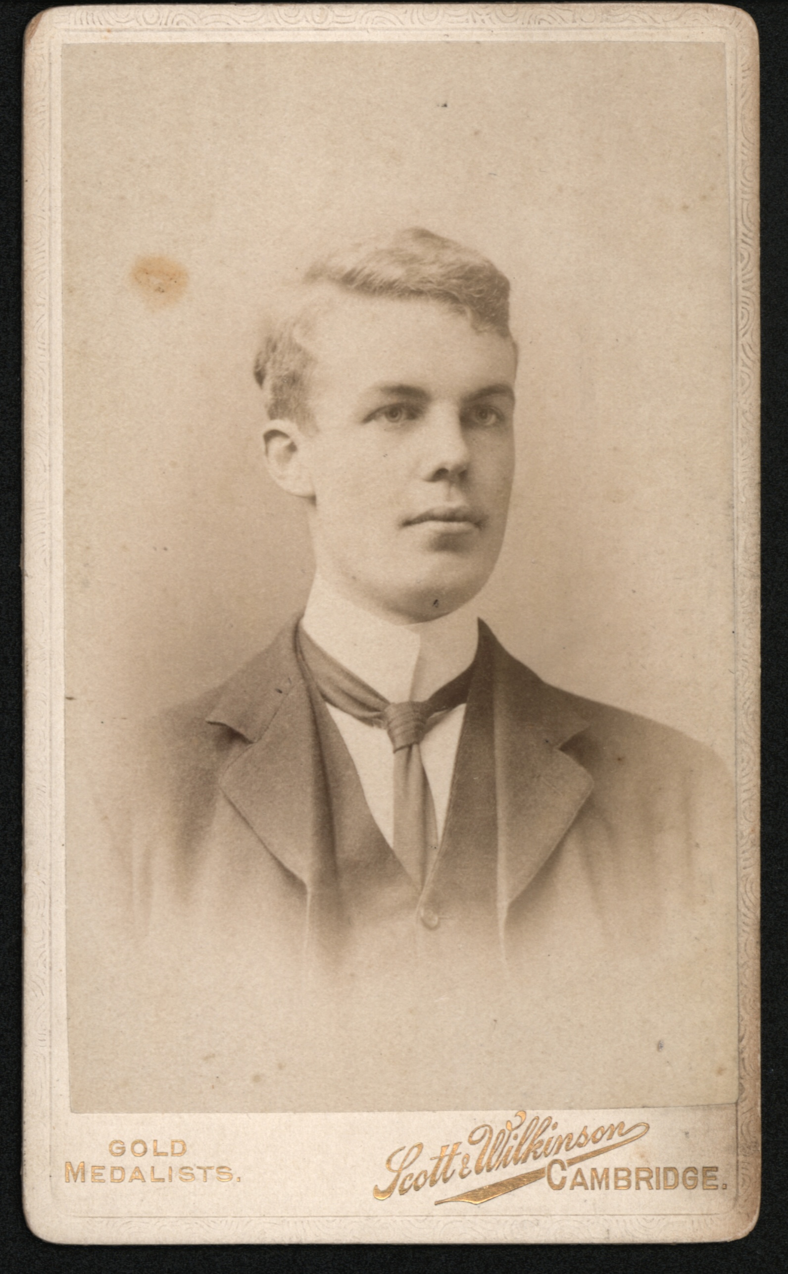 Arthur Cecil Pigou as gold medallist, likely the Chancellor's Gold Medal for English Verse, taken by Scott and Wilkinson, c. 1899